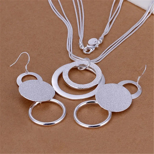 925 Sterling Silver Jewelry Fashion Pretty Pendant Necklace Earring for Women