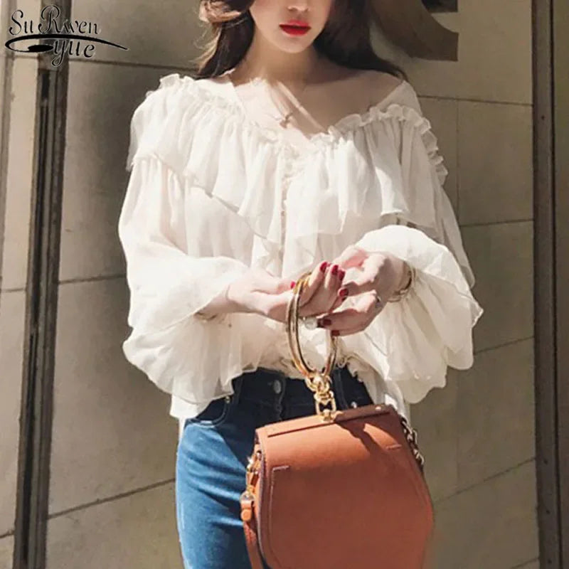 Long Sleeve Shirts Casual Tops Spring Fashion Women Floral Print Blouse Tops Ladies Shirts