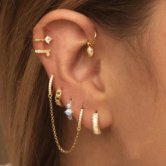 Gold Silver Color Stainless Steel Zircon Link Chain Hoop Earrings For Women