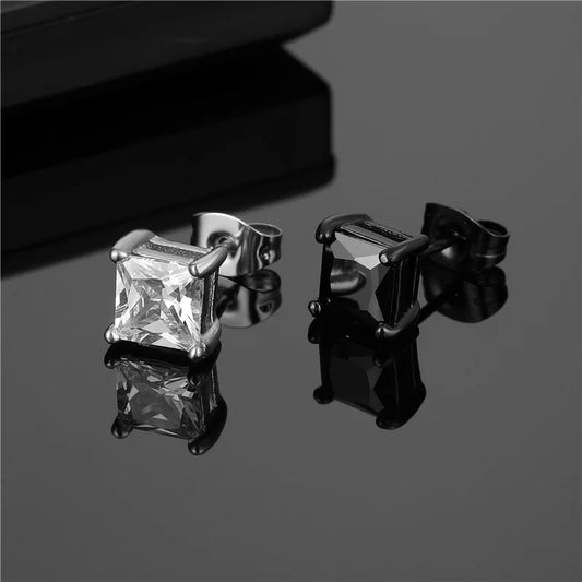 Zircon Titanium Steel Earrings Fashion Simple Geometric Stainless Steel Stud Earring For Men