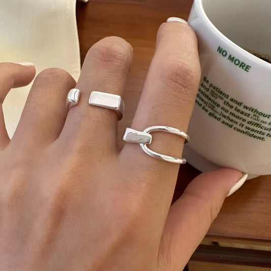 925 Sterling Silver Ring for Women Girl Jewelry Geometry Hollowed Out Design