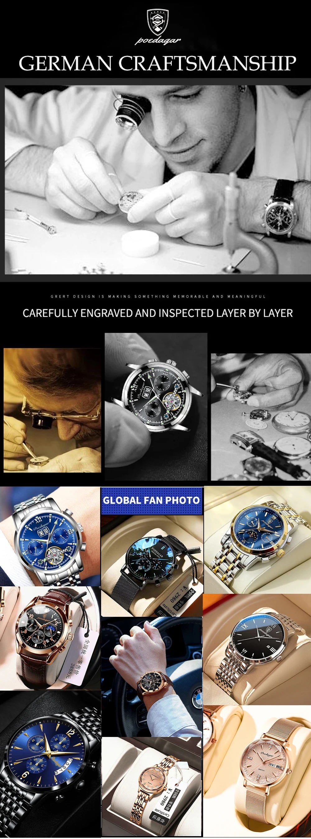 Fashion Men Watch Waterproof Luminous Date Man Wristwatch Stainless Steel Chronograph Quartz Men's Watches