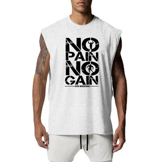 NO PAIN NO GAIN Running Vests Summer Cut Off Bodybuilding Tank Tops Men Gym Clothing