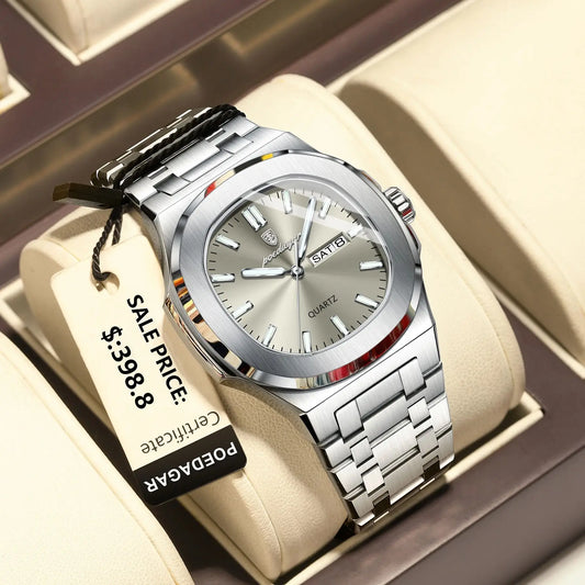 Military Men's Watch Square Waterproof Luminous Date Week Men Watch Stainless Steel Quartz Men's Watches Reloj+box