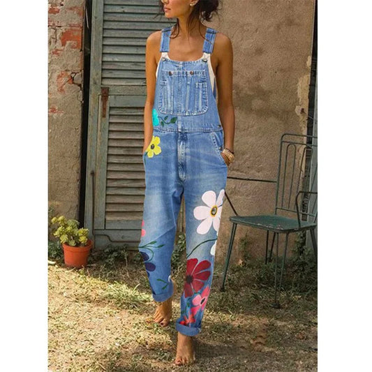 Overalls Women Jeans Long Pant Denim Pants Floral