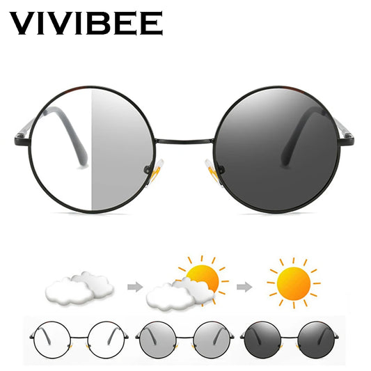 Photochromic Mens Blue Light Blocking Glasses Retro UV400, Anti Glare Round Color Changing Sunglasses