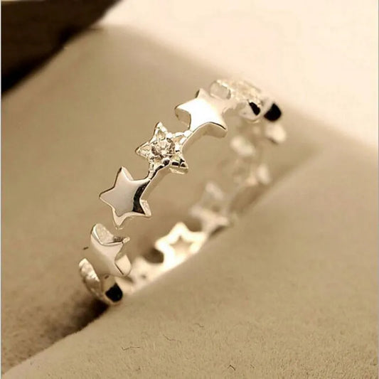 925 Sterling Silver Jewelry  Fashion Small Fresh Stars Crystal rings for women