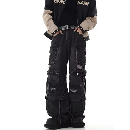 2025 Cyber Y2K Streetwear Multi Pockets Wide Leg Hip Hop Trousers