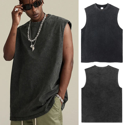Vintage Acid Wash Cotton Tank Tops for Men & Women, Gym Workout Bodybuilding Sports Vest