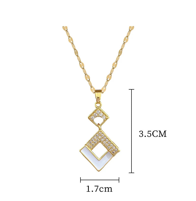 Stainless Steel Austrian Crystal Enamel Square Pendant Jewelry Sets Women
