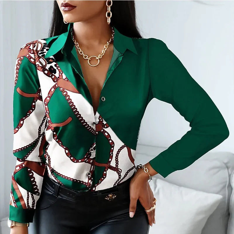 Long Sleeve Shirts Casual Tops Spring Fashion Women Floral Print Blouse Tops Ladies Shirts