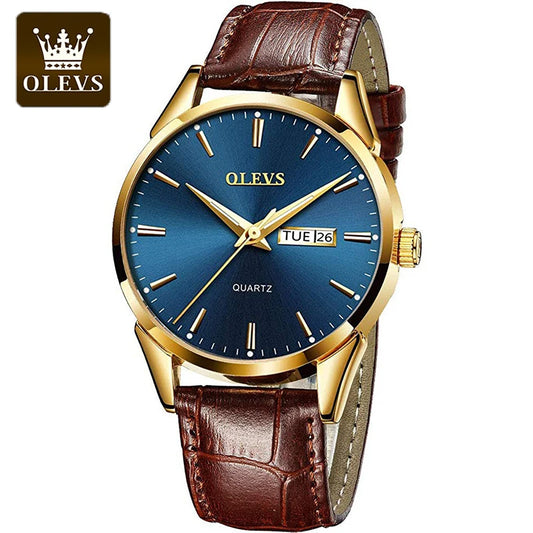 OLEVS Mens Quartz Watches Casual Fashion, Breathable leather Waterproof luminous Wristwatch