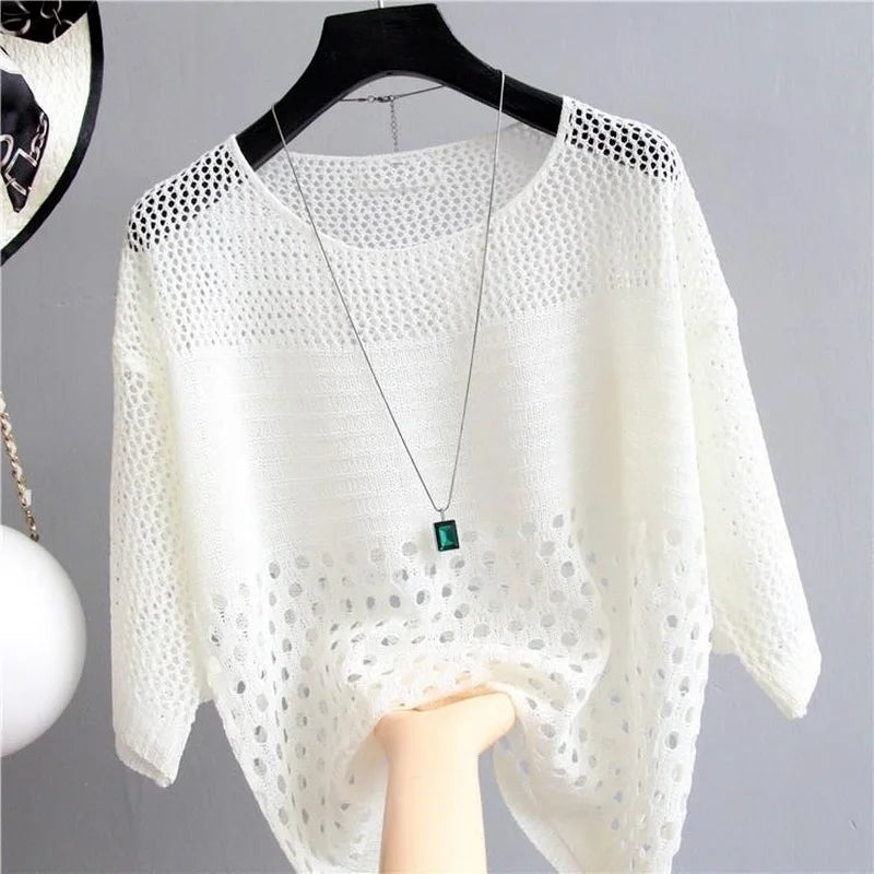 Spring and Summer  Ice Silk Knitted Vest Top Hollow Out Thin Bottoming Sling Streetwear Womens Clothing