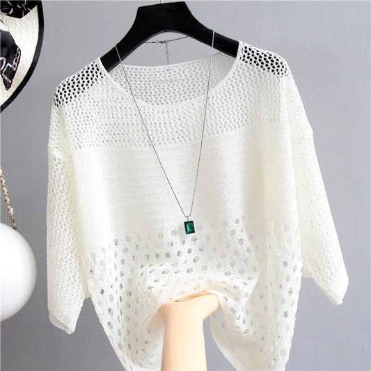 Spring and Summer  Ice Silk Knitted Vest Top Hollow Out Thin Bottoming Sling Streetwear Womens Clothing