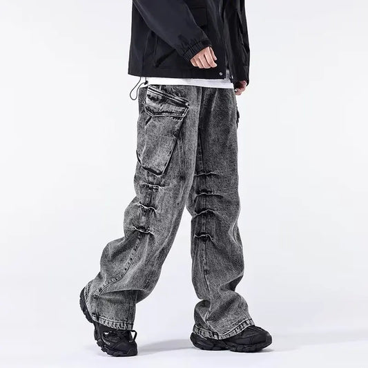 2024 Ropa Aesthetic Y2K Fashion Vintage Grey Baggy Cargo Jeans Pants