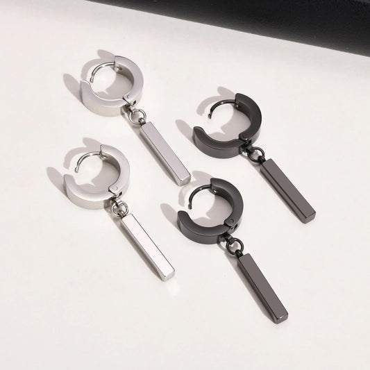 Men's Cool Punk Statement Geometric Bar Hoop, Waterproof Stainless Steel Piercing Ear Accessory