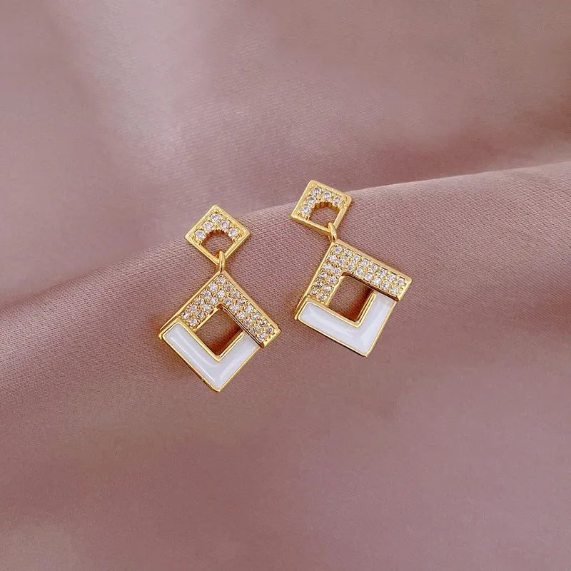 Stainless Steel Austrian Crystal Enamel Square Pendant Jewelry Sets Women