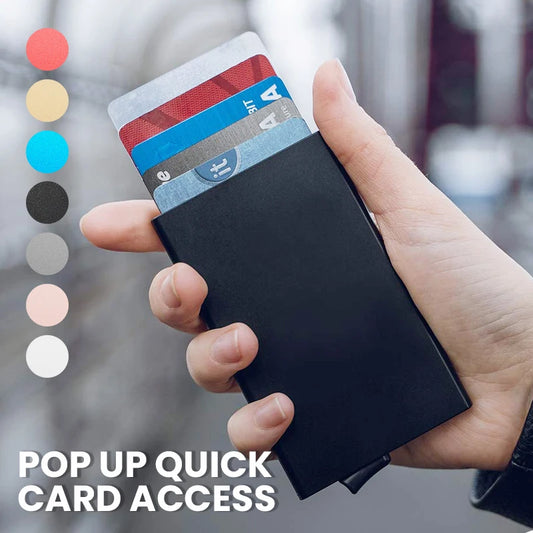 Slim Pop Up Wallet Minimalist Credit Card Holder For Men & Women RFID Blocking Mini Metal Case