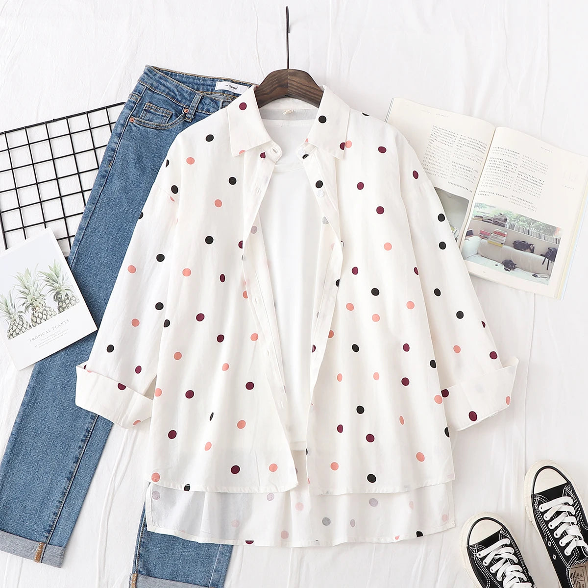 Loose Casual Striped Shirts New Ladies Sweet Simple Style Long Sleeve Print Female Blouse