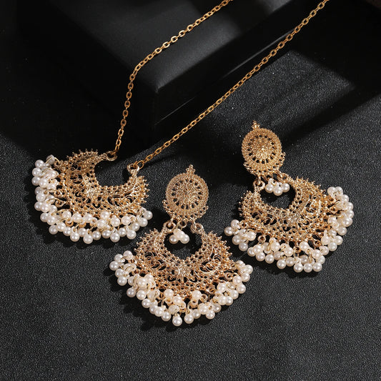 Bohemia Gold Color Peach Heart Pendant Earring Necklace Set for Women