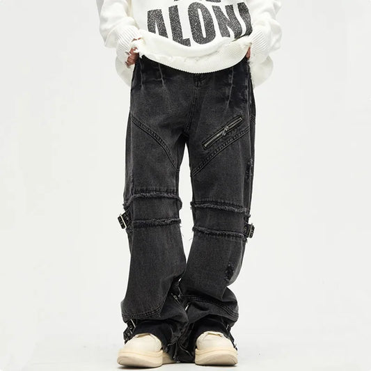 2023 Kanye Y2K Streetwear Black Baggy Ripped Stacked Jeans Cargo Pants For Men