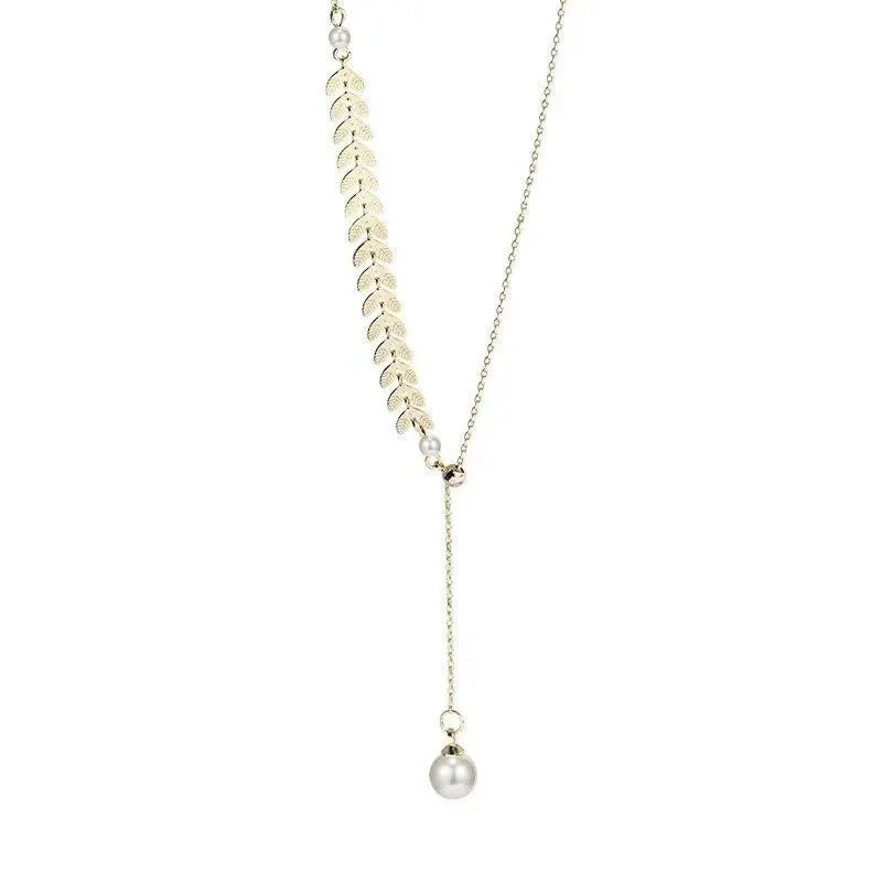 Simple Wheat Ear Pearl Bracelet Necklace Earrings Jewelry Set for Women
