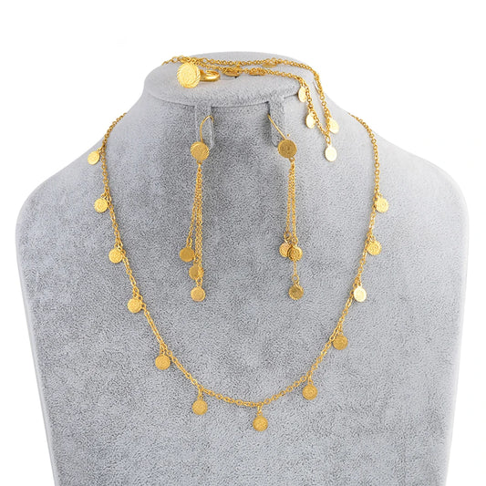Anniyo Small Coin Jewelry Set for Girls,Necklace Earring Bracelet Ring Gold plated