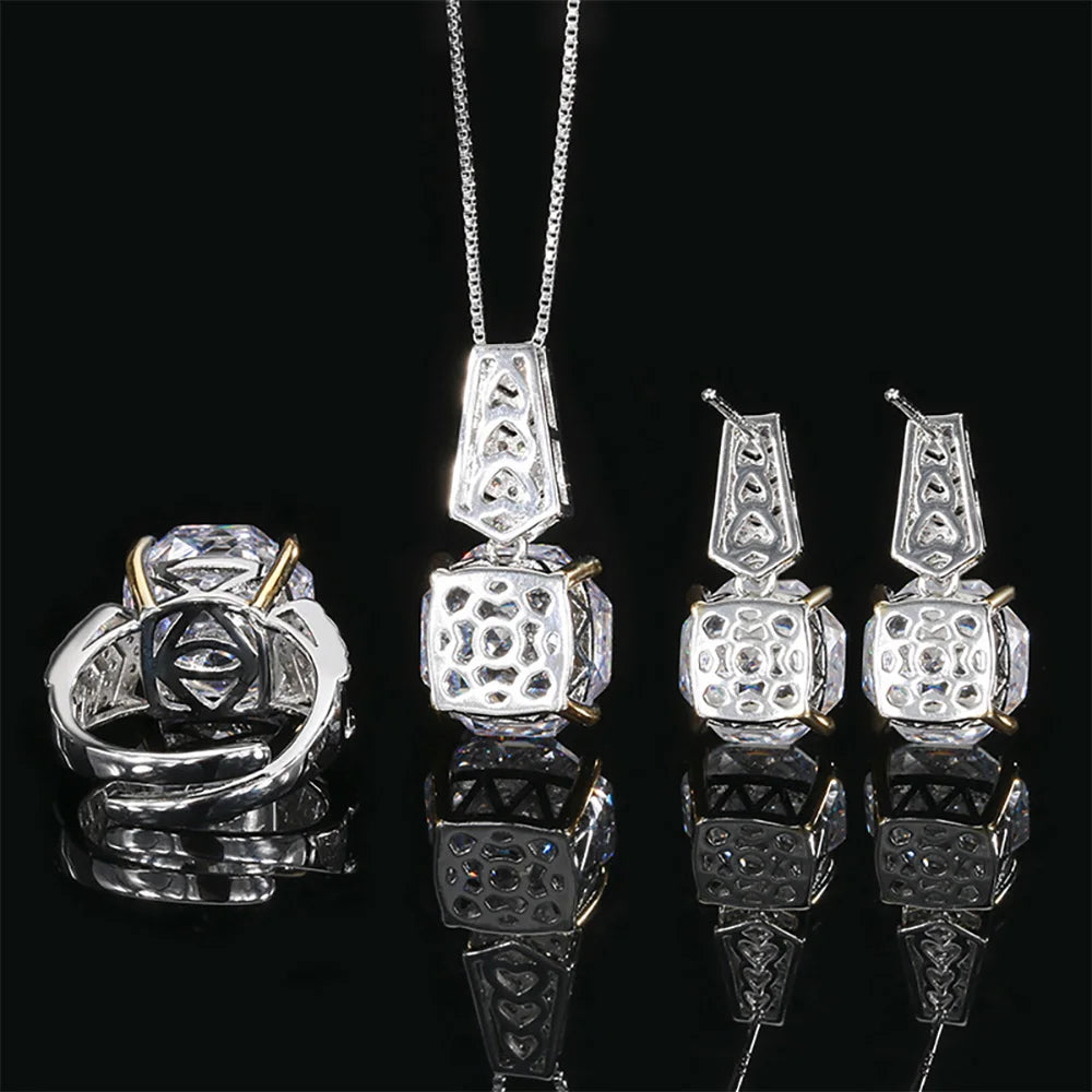 Luxury style High Carbon diamond Necklace Pendant Ring Earrings, Jewelry Sets for Women