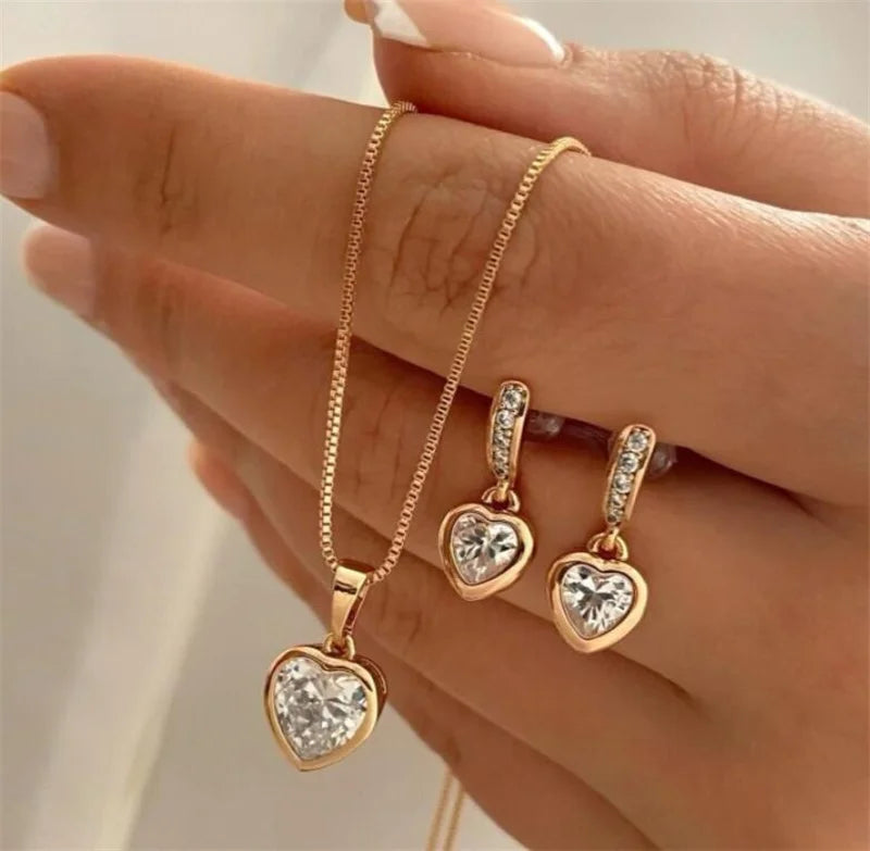 3 Pcs Round Pearl Jewelry Set Of Earring Pendant Necklace For Women Exquisite Fashion Rhinestone Jewelry Set