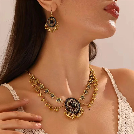 Ethnic Jewelry Sets Crystal Small Beads Flower Decoration Necklace Earrings Set For Women
