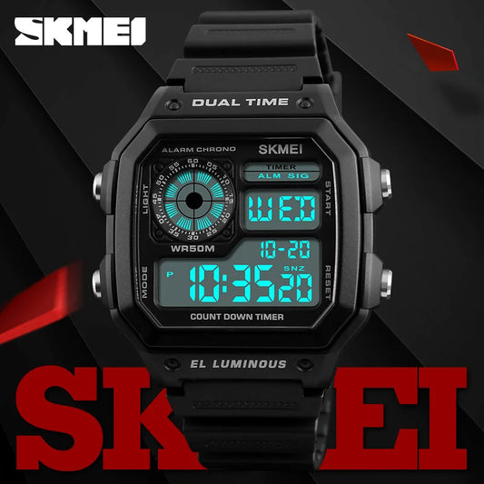 Fashion Men PU Strap Multi function Waterproof Watches Alarm Male Digital Sport Watch