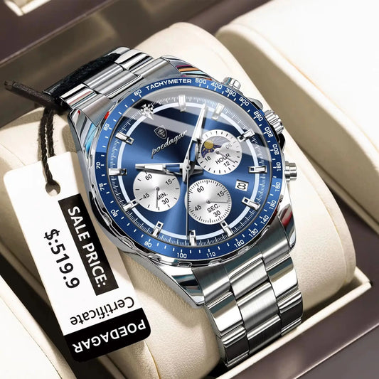 Original Men Clock Sports Waterproof Luminous Chronograph Date Watch For Man Stainless Steel Quartz Men's Watches
