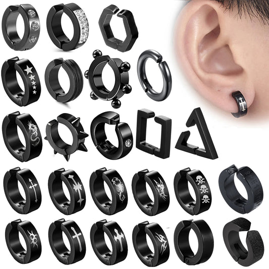 2pieces Punk Titanium Steel Ear Clip Earrings For Men & Women, No Pierced Fake Ear Circle
