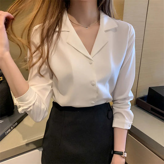 Women Office Wear Lady long Sleeve Notched Collar