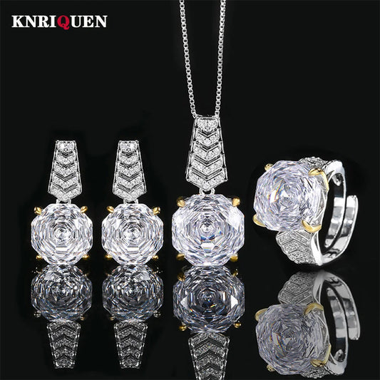Luxury style High Carbon diamond Necklace Pendant Ring Earrings, Jewelry Sets for Women