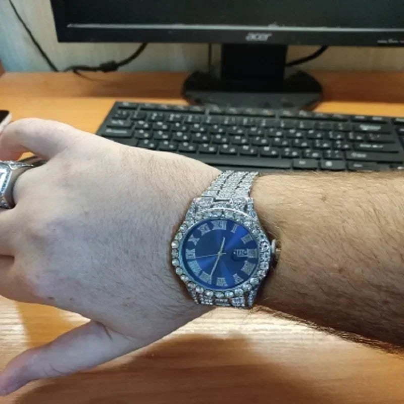 Hip hop Watch Male watch, water proof Brand watches Stainless steel Round Clock Men quartz