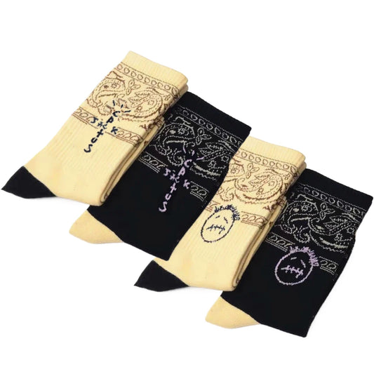 4Pairs Cactus Jack Street Hip Hop Crew Socks for Men