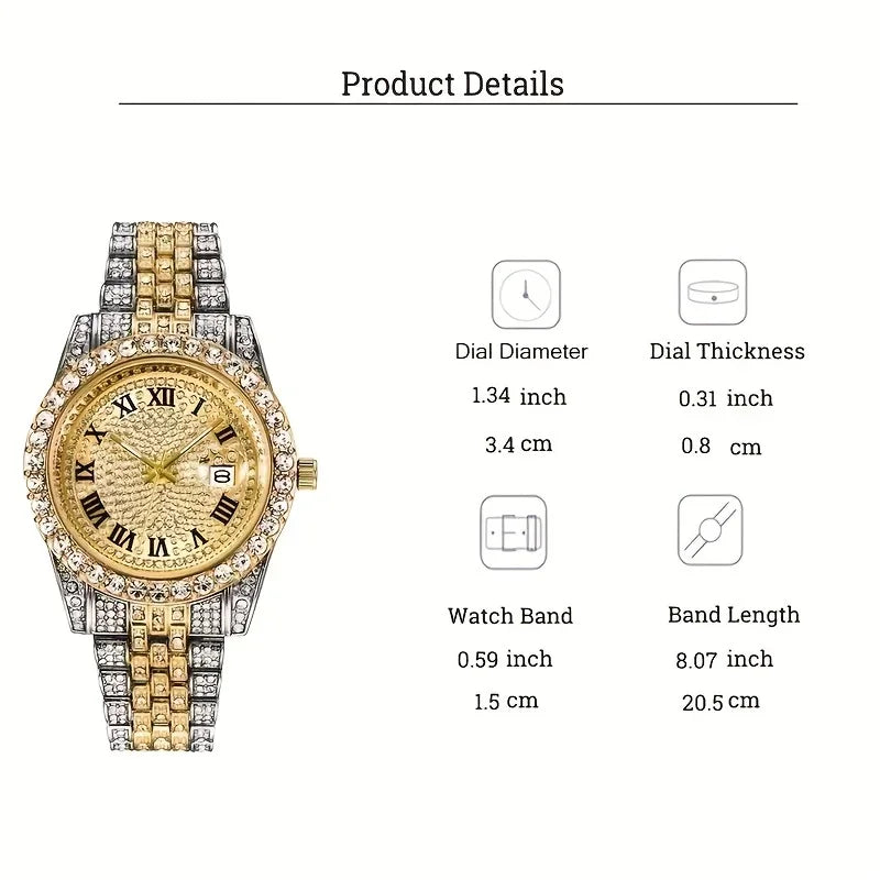 Mens Hip Hop Watch VintagInspired Retro Quartz Timepiece with Oversized Rhinestone Dial and Durable Stainless Steel