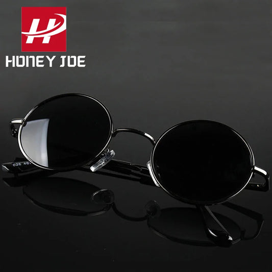 Retro Vintage Round Polarized Sunglasses Men & Women, Alloy Metal Frame Black Lens, UV400
