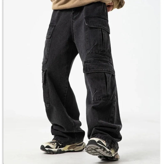 Multi-pocket Workwear Design Jeans Men's Old Washed Retro Japanese Korean Casual Pants