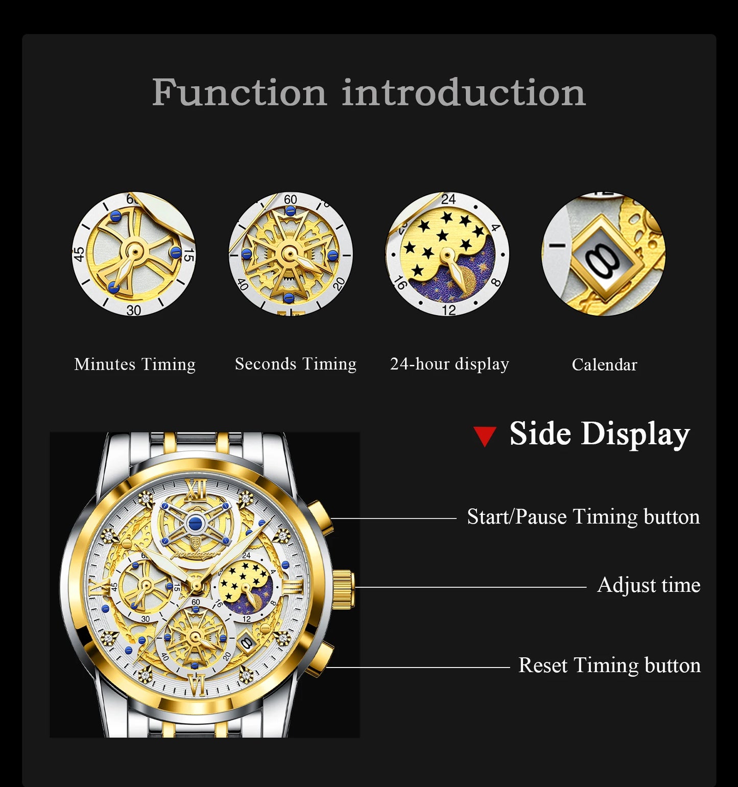 Fashion Men Watch Waterproof Luminous Date Man Wristwatch Stainless Steel Chronograph Quartz Men's Watches