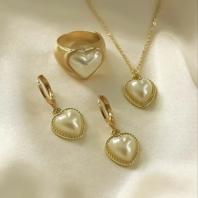 3 Pcs Round Pearl Jewelry Set Of Earring Pendant Necklace For Women Exquisite Fashion Rhinestone Jewelry Set