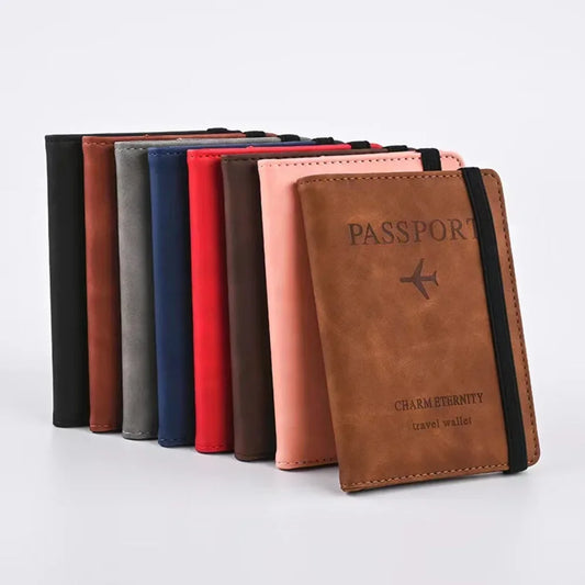 Women Men RFID Vintage Business Passport Covers Holder Multi-Function ID Bank Card PU Leather Wallet Case