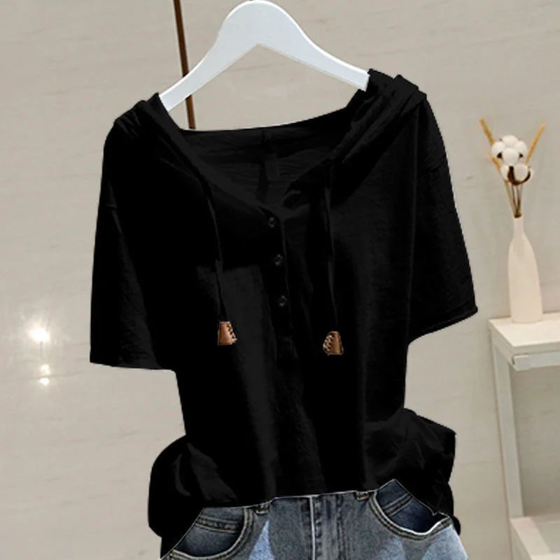 Loose T-shirt Women Spring Summer Wide Slim Versatile Belly Cover Headwear Cotton Korean Casual Style