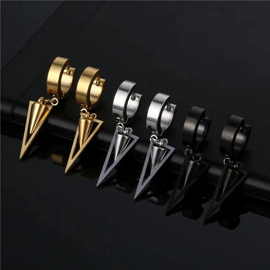 1 Pair Unisex Punk Drop Earrings, Stainless Steel Geometric Triangle Spike Cone Earring