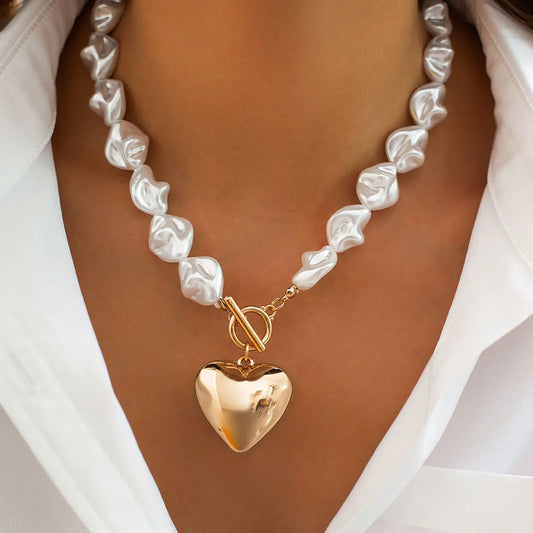 Elegant imitate Barlot Pearl Pendant Choker Necklace Natural Stone Chain For Girls Jewelry Trend Vacation necklace