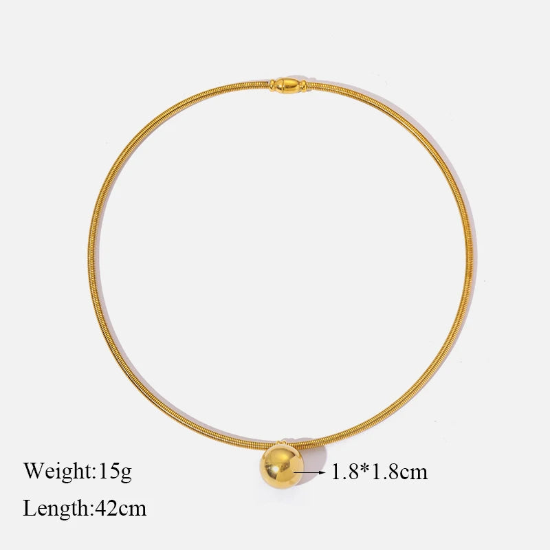 Stainless Steel 18K Gold Plated Bead Pendant Necklace Earrings Jewelry Set For Women
